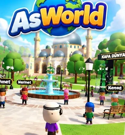 AsWorld oyunundan karakterlerin dolaştığı renkli bir şehir meydanı